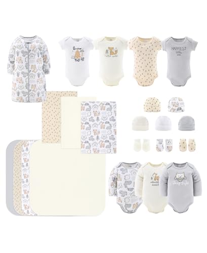 The Peanutshell Newborn Clothes Accessories Set for Baby Boys or Girls 23 Piece Layette Gift Set Fits Newborn to 3 Months 0 belly baby and beyond