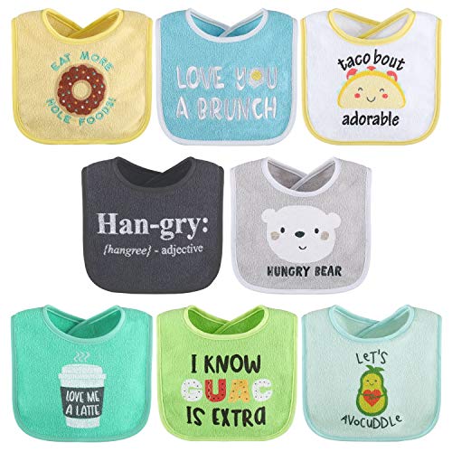 The Peanutshell Terry Bib Set for Baby Boys or Girls 8 Pack Unisex Set for Feeding Teething Drooling 0 belly baby and beyond