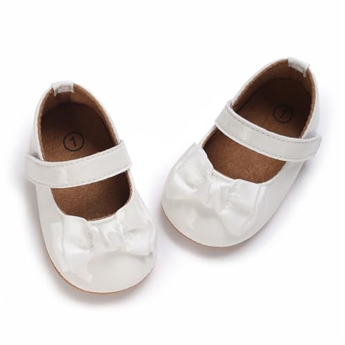 Timatego Baby Girl Mary Jane Flats Lace Bow Non Slip Soft Sole Newborn First Walker Wedding Princess Party Dress Shoes 0 belly baby and beyond