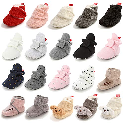 Timatego Newborn Baby Boys Girls Booties Stay On Socks Non Skid Soft Sole Infant Toddler Warm Winter House Slipper Crib Shoes 0 18 Months 0 belly baby and beyond