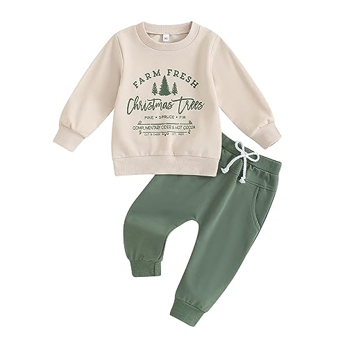 Toddler Baby Boy Christmas Outfit Long Sleeve Letter Crewneck Sweatshirt Top and Long Pant 2PCS Clothes Set 0 belly baby and beyond
