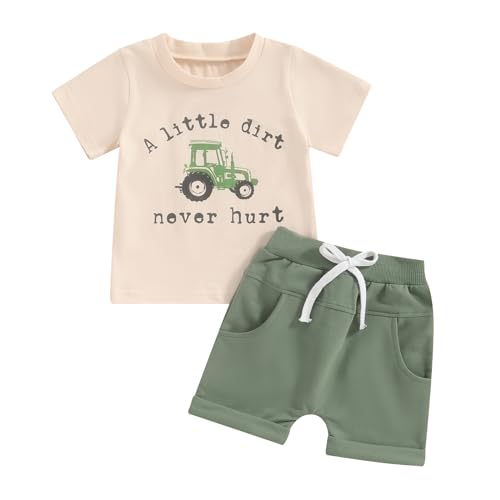 Toddler Baby Boy Summer Clothes TractorFunny Letters Print T Shirt Casual Shorts Set Infant Baby Farm Clothes 0 belly baby and beyond