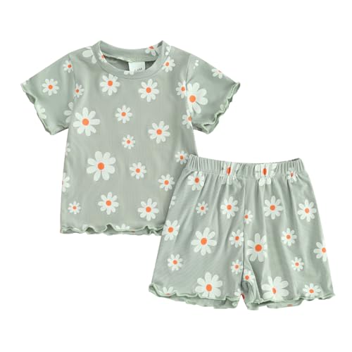 Toddler Baby Girl Summer Outfits Ribbed Knit Crewneck Short Sleeve Tops Elastic Waist Shorts Infant 2Pcs Clothes Set 0 belly baby and beyond