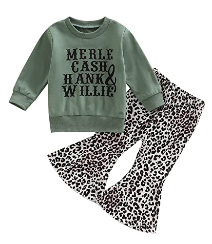 Toddler Baby Girls Cow Print Outfits Long Sleeve Letter Print Sweatshirt TopFlare Pants 2pcs Set Kids Fall Clothes 0 belly baby and beyond