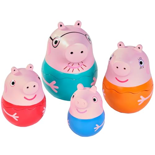 Toomies Peppa Pig Nesting Family Includes Peppa Pig Mummy Pig Daddy Pig and Rattling George Sorting and Pouring Toddler Bath Toys Toddler Water Toys for Bath or Pool Ages 18 Months and Up 0 belly baby and beyond