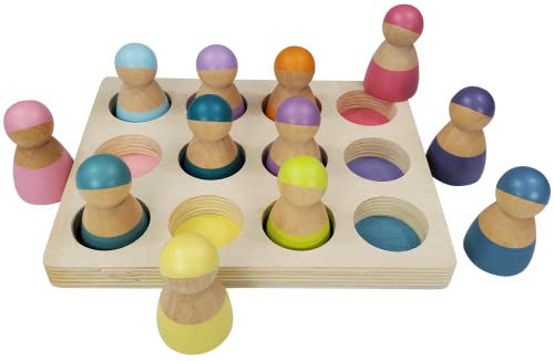 Toys 12 Pcs Wooden Pastel Color Peg Dolls with Tray for Toddlers Pretend Play People Figures for Boys and Girls Montessori Great for Play Time Solid Smooth Wood Pastel Color 0 belly baby and beyond