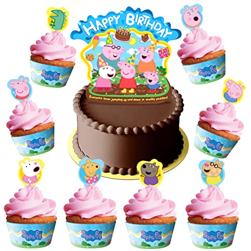 Treasures Gifted Officially Licensed Peppa Pig Birthday Party Supplies Cake Topper Set 1 Peppa Pig Cake Topper 24 Peppa Pig Cupcake Toppers with Matching Wrappers Peppa Pig Cake Decorations 0 belly baby and beyond