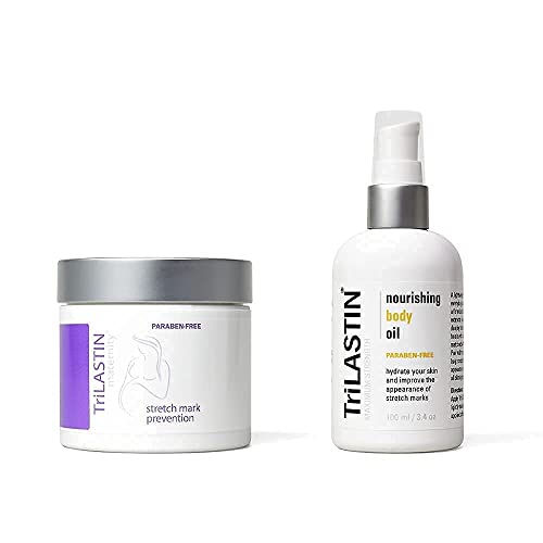 TriLASTIN Maternity 4oz Stretch Mark Cream 34oz Nourishing Body Oil Bundle Pregnancy Skincare Gift for First Time Moms 0 belly baby and beyond