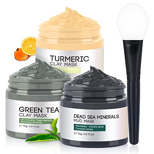 Turmeric Vitamin C Clay Face Mask Dead Sea Mud Mask Green Tea Clay Mask Facial Skin Care Sets for WomenMen Facial Mask for Oil Control Deep Cleaning Reduce Blackheads and Acne25 OZ each 0 belly baby and beyond