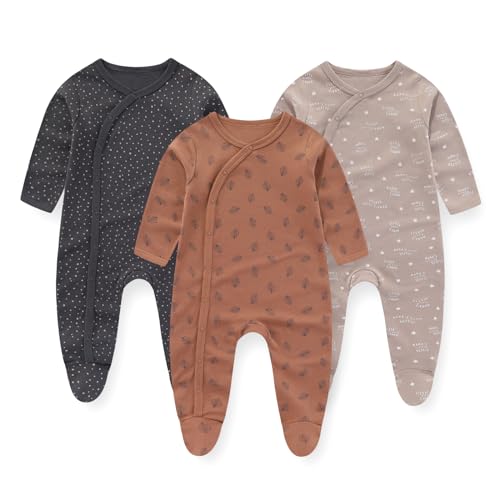 Unisex Baby Boy Girl Footies Rompers Cotton Long Sleeve 3 Pack Infant Jumpsuits 0 12Months Babies Outfits 0 belly baby and beyond