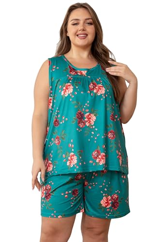 Vozanet Womens Sleeveless Pajama Sets Tank Top and Shorts Sleepwear With Pockets Plus Size Floral Ladies Nighty Loungewear 0 belly baby and beyond