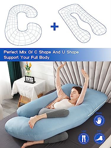 Wndys Dream Pregnancy Pillow with Cooling Cover Side J Type Full Body Pillow for Back Legs and Belly Support Comfortable Slumber for Pregnant WomenBlue 0 2 belly baby and beyond