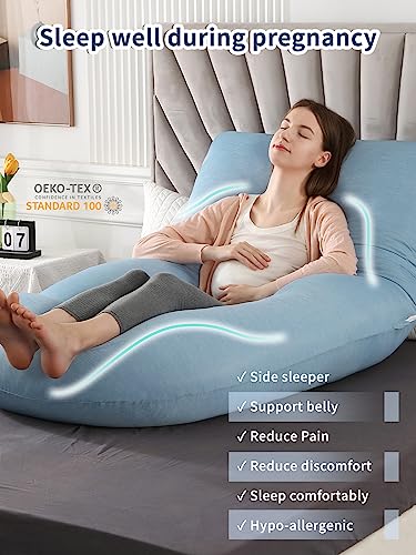 Wndys Dream Pregnancy Pillow with Cooling Cover Side J Type Full Body Pillow for Back Legs and Belly Support Comfortable Slumber for Pregnant WomenBlue 0 4 belly baby and beyond