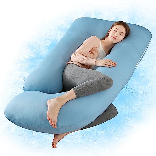 Wndys Dream Pregnancy Pillow with Cooling Cover Side J Type Full Body Pillow for Back Legs and Belly Support Comfortable Slumber for Pregnant WomenBlue 0 belly baby and beyond