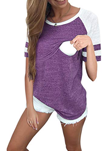 Women Raglan Sleeve Breastfeeding Shirt Color Block Nursing Tops 0 belly baby and beyond