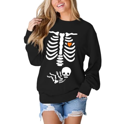 Women X Ray Skeleton Sweatshirt Halloween Maternity Sweatshirts Crewneck Pullover Pregnancy Announcement Shirts Tops 0 belly baby and beyond