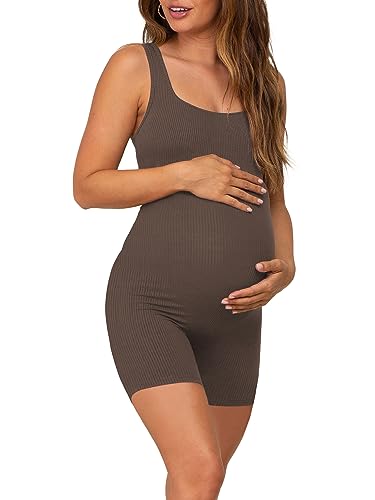Womens Maternity Bodysuit Pregnancy Shapewear Sleeveless Tank Top Shorts Ribbed Romper Jumpsuit 0 belly baby and beyond