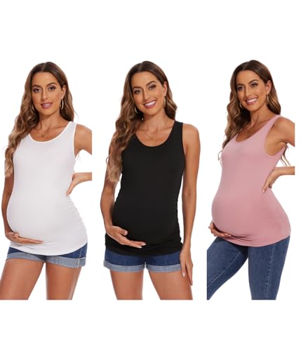 Womens Maternity Tank Tops Sides Ruched Pregnancy Basic Shirt 0 belly baby and beyond