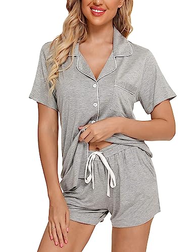 Womens Pajama Sets Soft Button Down Sleepwear Short Sleeve Pjs Set Lounge Set S XXL 0 belly baby and beyond