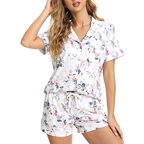 Womens Pajamas Set Floral Print Soft Pajamas for Women Shorts Set Summer Button Down 2 piece Women Pjs 0 belly baby and beyond