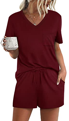 Womens Short Sleeve Pajama Sets with Pockets Casual V Neck 2 Piece Lounge Sets S 3XL 0 belly baby and beyond