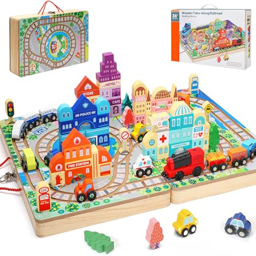 Wooden Building Blocks Set Electric Train City Construction Stacking Blocks Preschool Learning Educational ToysToddler Toys for 3 Year Old Boy and Girl Gifts 0 belly baby and beyond