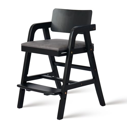 Wooden High Chair Baby Highchair Adjustable High Chair for BabiesToddlers with Steps Kids Dining Chair Children Chair Teens Study Chair with Removable Cushion Black 0 belly baby and beyond