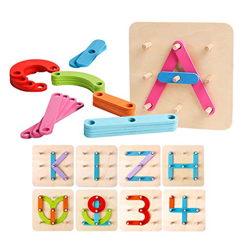 Wooden Letter and Number Construction Activity Set Educational Preschool Toys Shape Color Recognition Pegboard Sorter Set Board Blocks Stack Sort for Toddler Kids Boys Girls Toy 0 belly baby and beyond