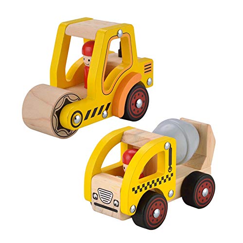 Wooden Push Car Toys for Infants 12 18 Months 2 Pcs Baby Vehicle Toys Hand Push Car Toys for 1 2 Year Old Boys Girls Cement Truck Road Roller car 0 belly baby and beyond