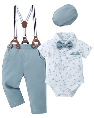 YALLET Baby Boy Clothes Suit Newborn Infant Gentleman Outfits Formal Dress ShirtBowtieSuspender Shorts Wedding Party Set 0 belly baby and beyond