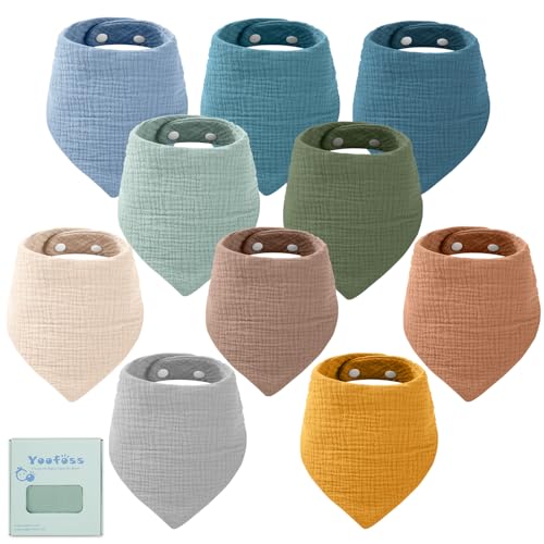 Yoofoss Muslin Baby Bibs 10 Pack Bandana Bibs 100 Cotton 6 Layer Soft Absorbent Drool Bibs for Boys and Girls 0 belly baby and beyond