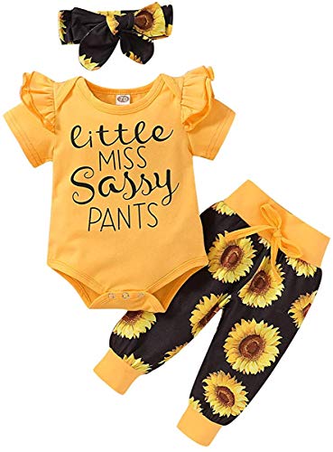 Yvowming Newborn Baby Girl Clothes Infant Baby Ruffle Romper Pants Headband 3 PCS Outfits Set 0 belly baby and beyond