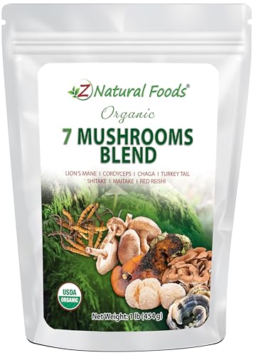 Z Natural Foods Organic 7 Sacred Mushrooms Blend Mushroom Powder for Immune Health Lions Mane Cordyceps Chaga Red Reishi Shiitake Maitake Turkey Tail Extract for Coffee Smoothies 1 lb 0 belly baby and beyond