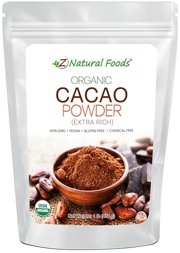 Z Natural Foods Organic Cacao Powder Nutrition Packed Extra Rich Dark Chocolate Flavor Perfect for Chocolate Recipes Shakes or Smoothies Non GMO Vegan Gluten Free Kosher 1 lb 0 belly baby and beyond