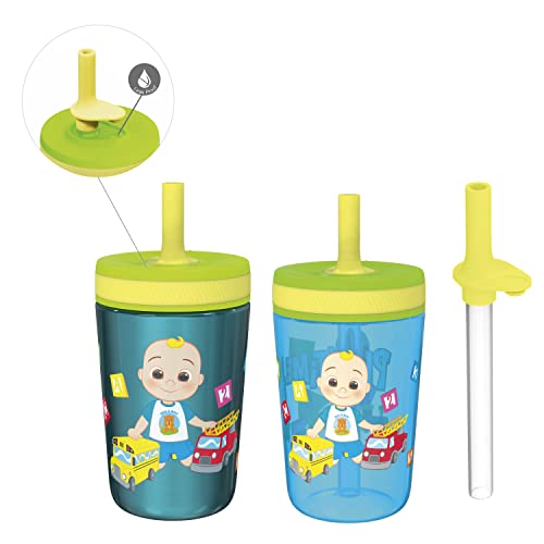 Zak Designs CoComelon Kelso Tumbler Set Leak Proof Screw On Lid with Straw Bundle for Kids Includes Plastic and Stainless Steel Cups with Bonus Sipper 3pc Set Non BPA 15 fluid ounces 0 belly baby and beyond