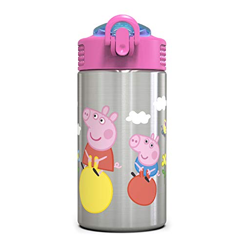 Zak Designs Peppa Pig 155oz Stainless Steel Kids Water Bottle with Flip up Straw Spout BPA Free Durable Design Peppa Pig SS Single Wall 0 belly baby and beyond
