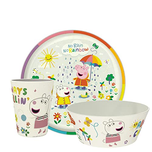 Zak Designs Peppa Pig Kids Dinnerware Set 3 Pieces Durable and Sustainable Melamine Bamboo Plate Bowl and Tumbler are Perfect For Dinner Time With Family Peppa Suzy Zuzu 0 belly baby and beyond
