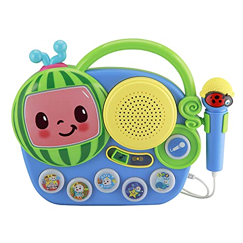 eKids Auxiliary Cocomelon Toy Singalong Boombox with Microphone for Toddlers Built in Music and Flashing Lights Fans of Cocomelon Gifts 0 belly baby and beyond