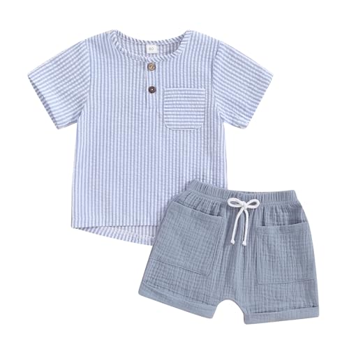fhutpw Baby Boy Summer Outfits Henley Shirt Soft Pocket Short Sleeve Tops Shorts Sets Infant 3 6 12 18 Months 2T Clothes 0 belly baby and beyond