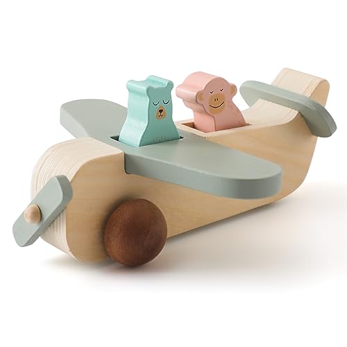 ibwaae Wooden Airplane Toys Air Transport Vehicles Play Set Wooden Pull Games STEM Learning Gift Montessori Toy for Baby Toddler Boys Girls 0 belly baby and beyond