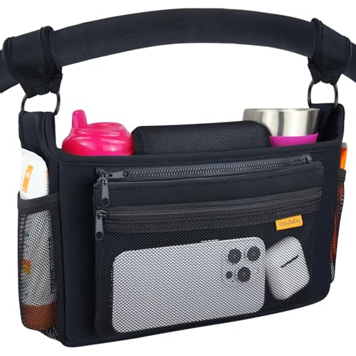 liuliuby Universal Stroller Organizer with Cup Holder Stroller Caddy Organizer for Uppababy Nuna Evenflo BOB Doona Mockingbird Stroller Organizer Bag for Stroller Storage Stroller Accessories 0 belly baby and beyond
