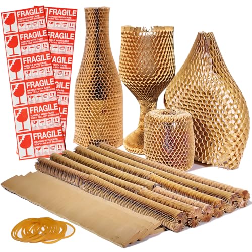 15Pcs Honeycomb Packing Paper Bubble Cushioning Wrap for Moving Shipping with 12PCS Fragile Sticker Labels Recyclable Shipping Supplies 0 belly baby and beyond