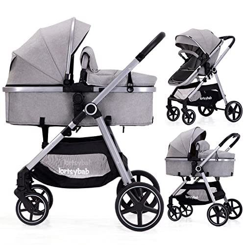 2 in 1 Baby Stroller with Bassinet Mode Folding Infant Newborn Pram Stroller with Reversible Seat Toddler Strollers for 0 36 Months Old Babies Gery 0 belly baby and beyond