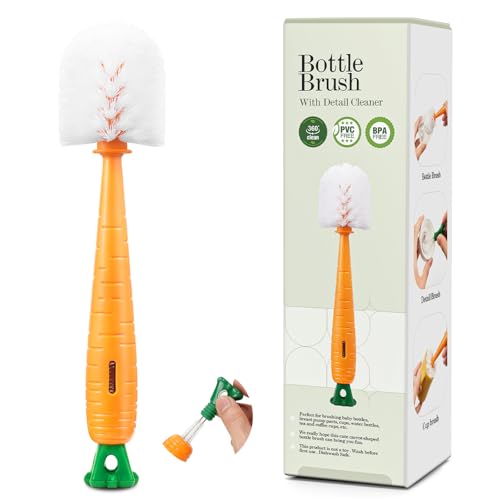 2 in 1 Bottle Brush with Detail Brush Cute Carrot Shaped Baby Bottle Cleaning Brush Set for Water Bottles Baby Bottles Cups Breast Pump Parts 0 belly baby and beyond