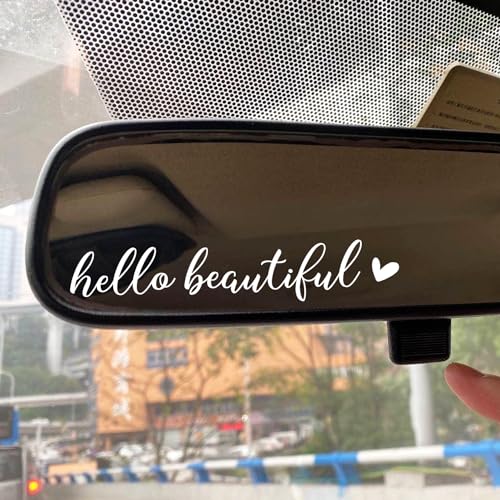 2 x Hello Beautiful Rearview Mirror Decal with Heart Tumbler Vinyl Stickers Travel Mug Sticker Rearview Mirror Sticker Affirmation Sticker White 0 belly baby and beyond