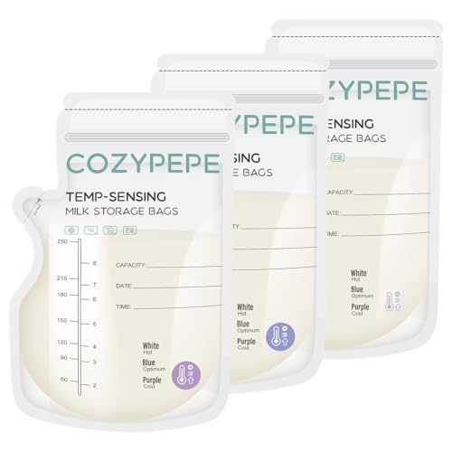 200 Pcs Breastmilk Storage Bags 8Oz Breast Milk Storing Bag with Pour Spout Temperature Sensing Color Change Milk Bag for Convenient Breastfeeding No Leak Presterilized for Freezer 0 belly baby and beyond