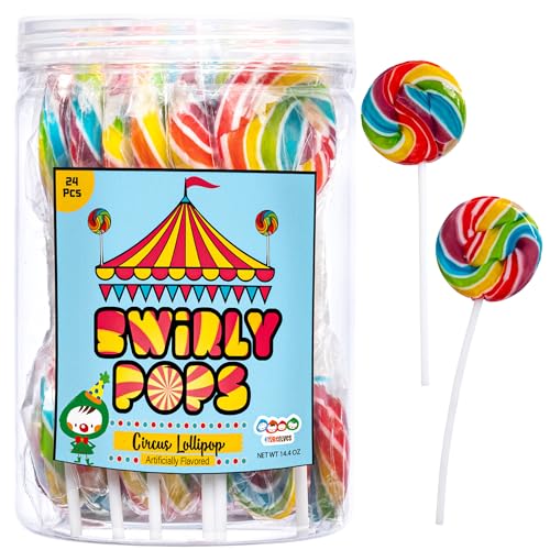 24 Circus Rainbow Lollipops Individually Wrapped Bursting with Fruity Flavor Great Swirl Lollipops for Kids Birthday Parties Party Favor Candy and Cake Toppers By 4YoreElves Pack of 24 0 belly baby and beyond