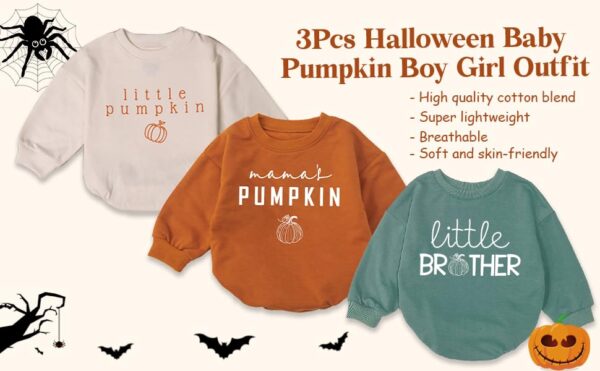 3Pcs Little Pumpkin Baby Romper Pumpkin Baby Outfit Baby Pumpkin Bodysuit 0 2 belly baby and beyond