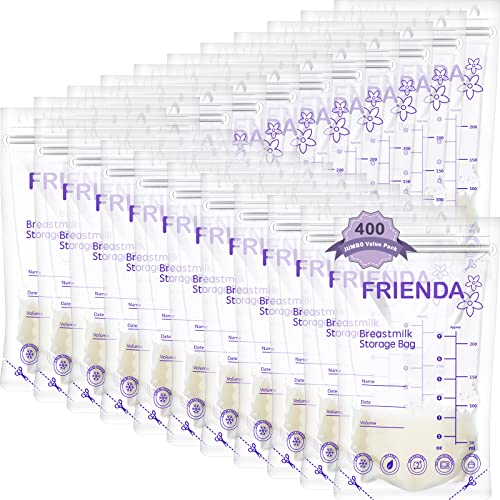 400 Count Breastmilk Storage Bags 7 oz Leak Proof Double Zipper Seal Breast Milk Storing Bags Self Standing Breast Milk Storage Bags for Breastfeeding Refrigerator or Freezer 0 belly baby and beyond