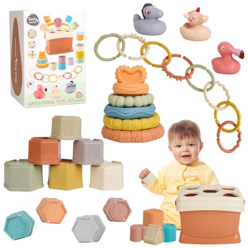 5 in 1 Montessori Baby Toys for 6 48 MonthsStacking CupsRings Toy LinksSoft Stacking RingsBlocks SetSoft Animals Toys for Toddlers 1 3 Year Old Boys Girls Infant Bath Time Fun 0 belly baby and beyond